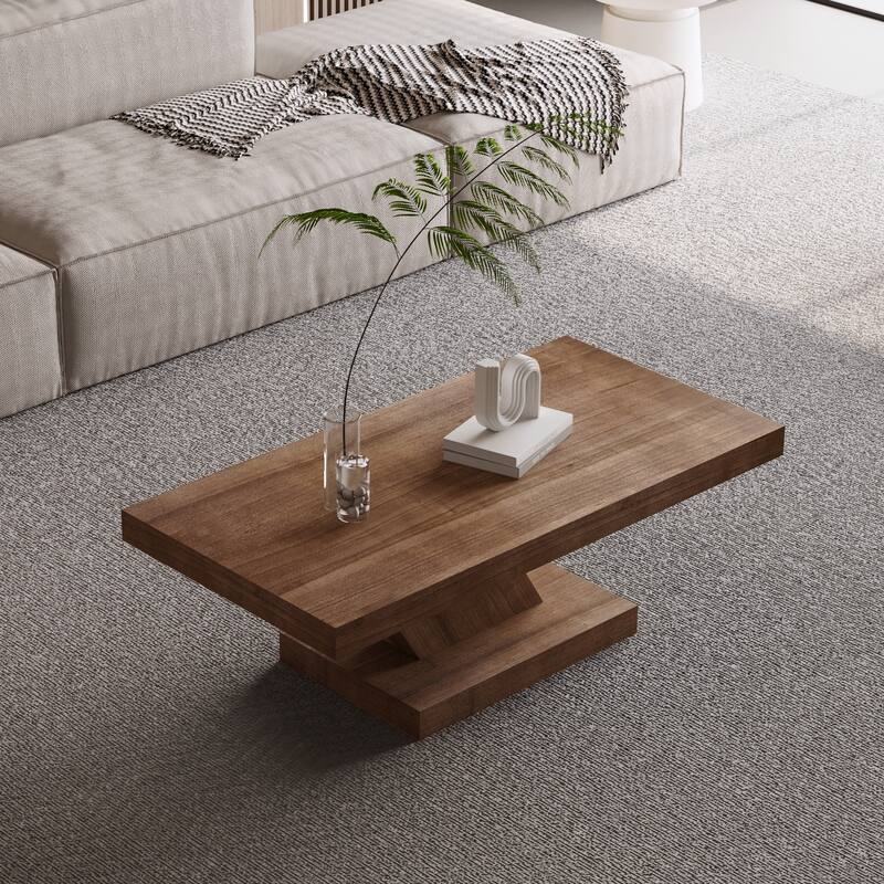 47" Modern Cross Leg Coffee Table, Sturdy X-Shape Design, Solid Wood Veneer, Large Living Room Center Table