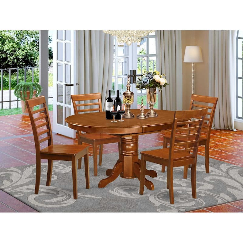 HomeStock 5-Piece Oval Saddle Brown Finish Solid Wood Top Dining table with 4 Chairs