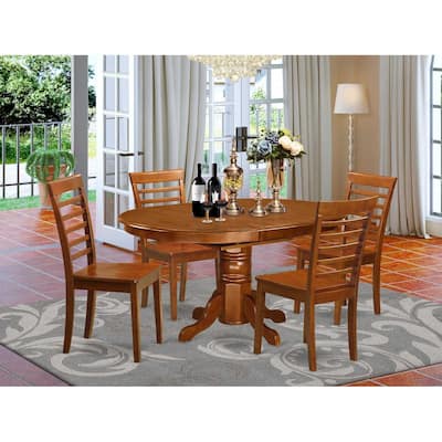 HomeStock 5-Piece Oval Saddle Brown Finish Solid Wood Top Dining table with 4 Chairs