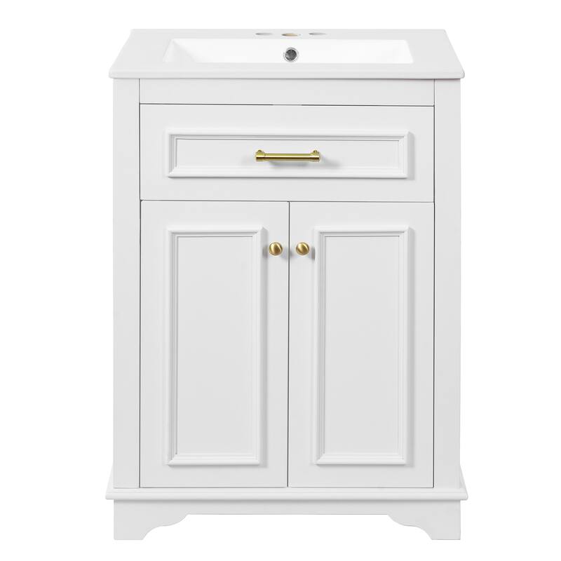 24" Bathroom Vanity with Integrated Ceramic Sink, Bathroom Cabinet with 2 Doors