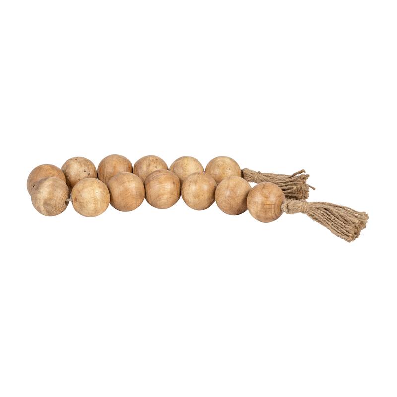 Sagebrook Home 32" Wooden Large Bead Garland with Tassels - Contemporary Mango Wood