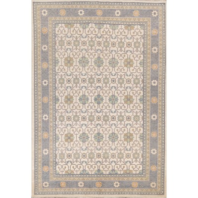 Vegetable Dye Geometric Khotan Oriental Area Rug Handmade Wool Carpet - 6'8" x 9'8"