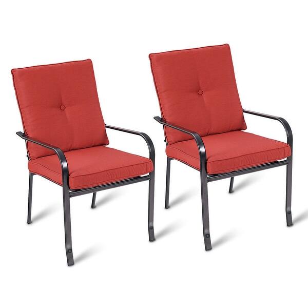 Shop Black Friday Deals On Costway Set Of 2 Patio Garden Chairs Steel Frame Outdoor Furniture Set Of 2 Overstock 18502765