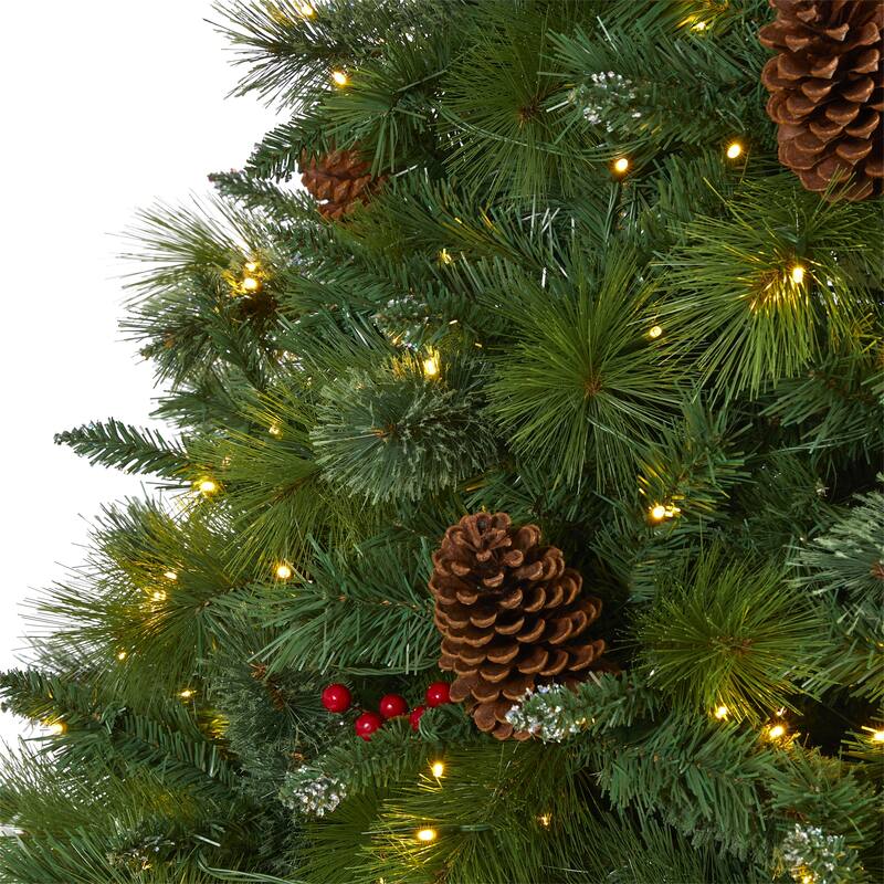 8’ Pre-Lit Montana Pine with Cones and Berries Artificial Christmas Tree, Clear LED Lights - 8 Foot