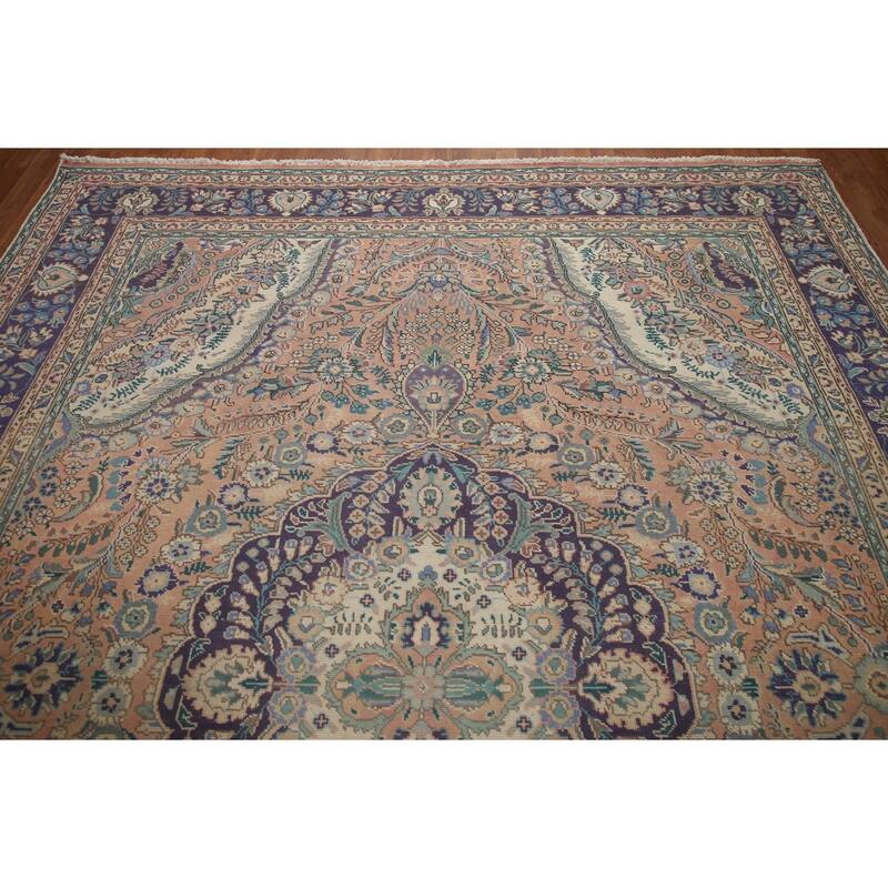 Hand Knotted Oriental 100% Wool Carpet Traditional Floral Pink Tabriz Area Rug - 11' 3'' X 8' 3''