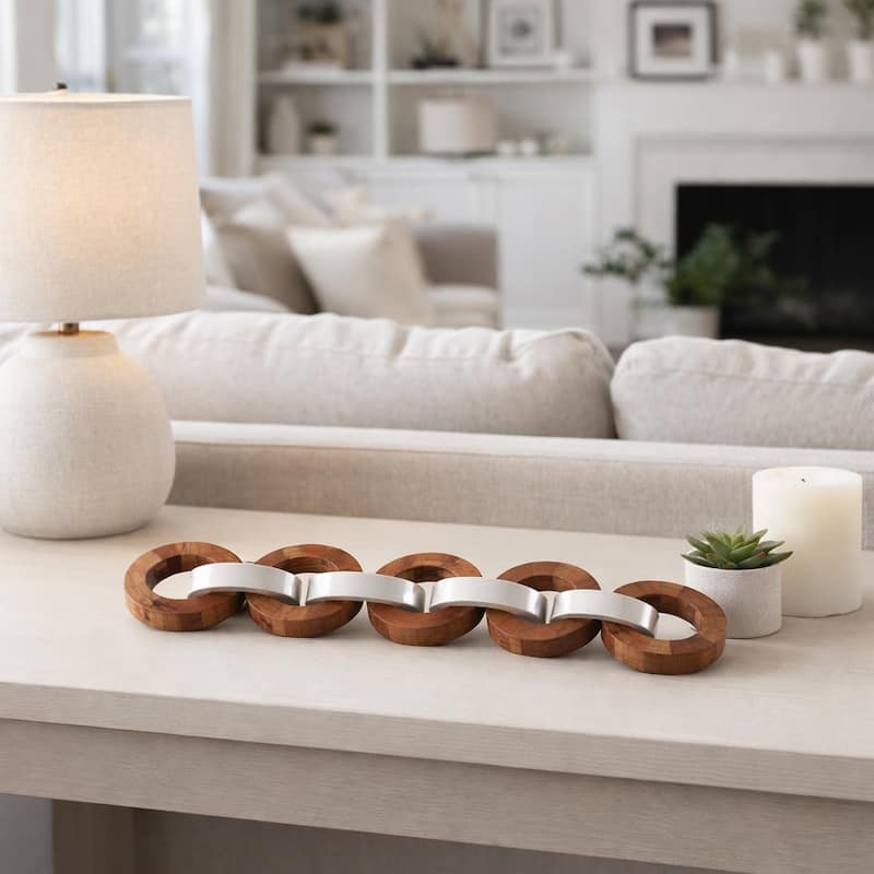 Decorative Wood and Resin Chain Link Sculpture - 23", Ivory & Brown - 23.0" - Multi - 23.0"