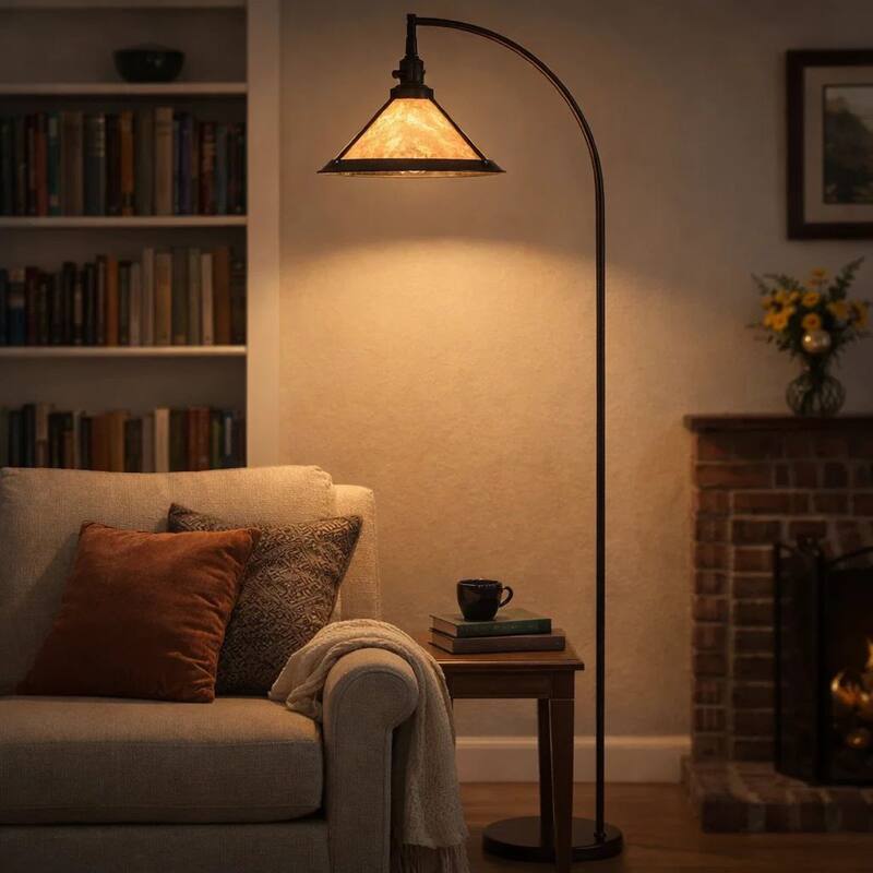 Cyan 65 Inch Adjustable Metal Arc Floor Lamp, White Mica Shade, Dark Bronze