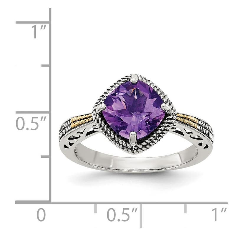 Curata 925 Sterling Silver Polished Prong set With 14k Amethyst Ring