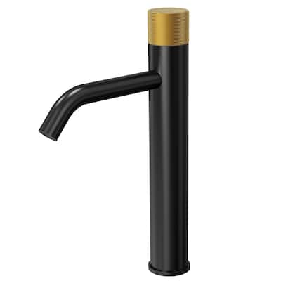 GRANDJOY Single Handle Vessel Sink Faucet with Pop-Up Drain, Modern Mid-Arc Bathroom Design