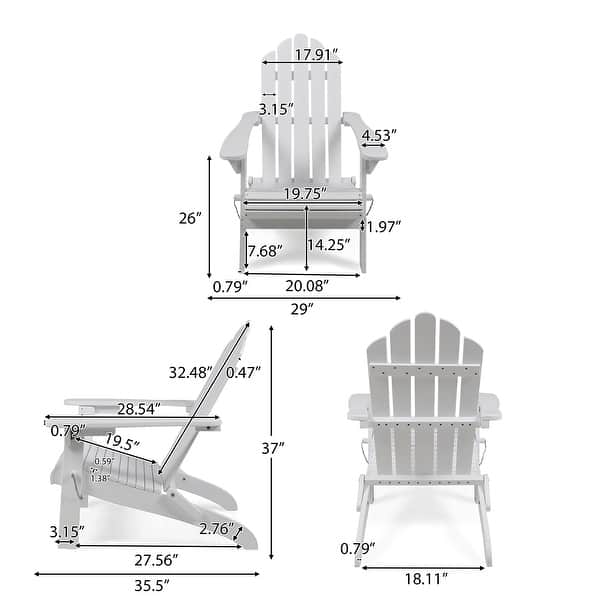 dimension image slide 5 of 9, Hollywood Outdoor Outdoor Acacia Wood Foldable Adirondack Chairs (Set of 2) by Christopher Knight Home