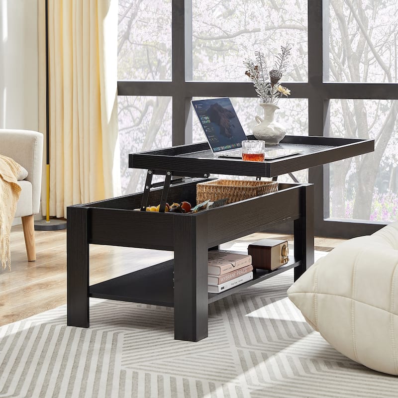 VECELO 3-piece Lift Top Coffee Table Set,Coffee Table with Hidden Storage and Shelves and Nightstands Set of 2