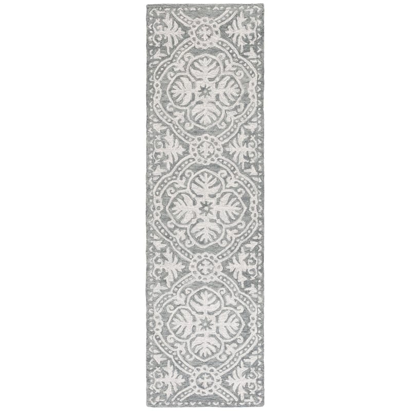 Lauren Ralph Lauren Handmade Nina Geometric Wool Rug - 2'3" x 8' Runner - Silver/Ivory