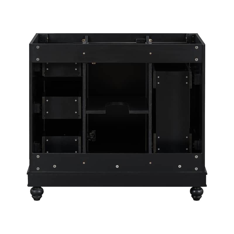 Roomfitters 36" Bathroom Vanity Cabinet Only, Storage Cabinet with 6 Drawers and Center Door, Sink Not Included, Black
