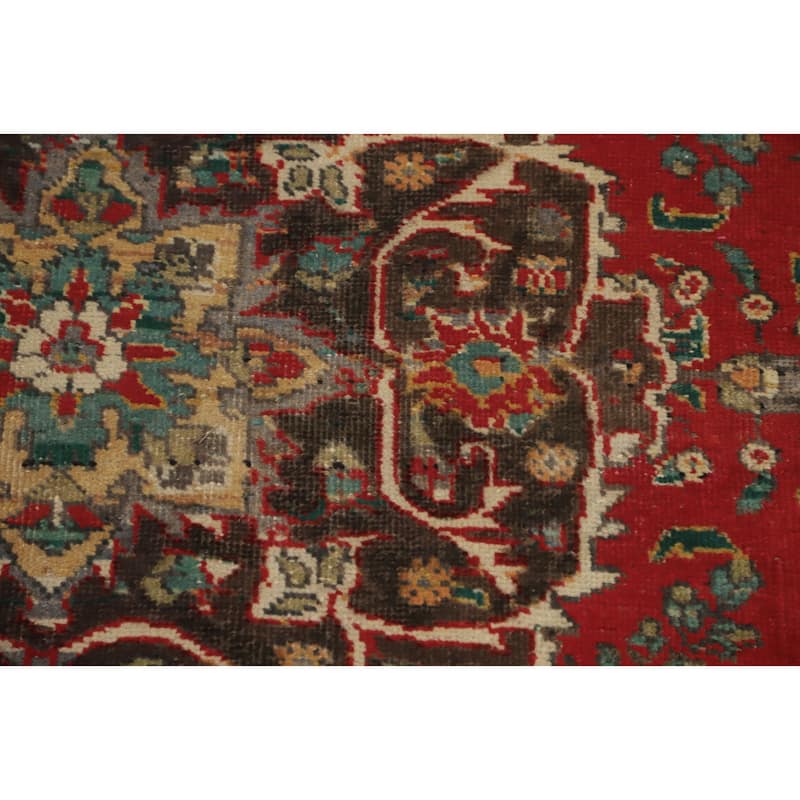 Hand Knotted Oriental 100% Wool Carpet Traditional Floral Red Tabriz Area Rug - 9' 4'' X 6' 5''