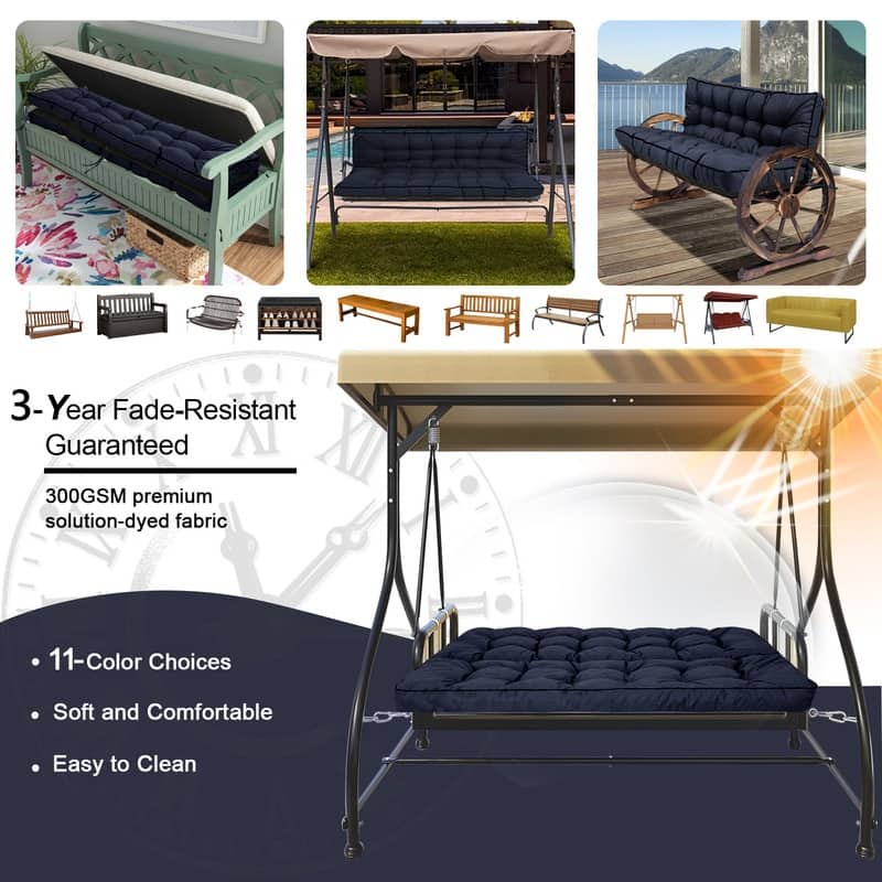 Outdoor Swing Cushions 55 inch, Waterproof Porch Swing Cushions 3 Seater Replacement with Backrest, 4" Thicken Bench Cushion