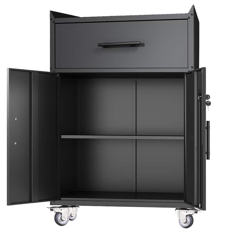 2 Door + 1 Drawer Tool Cabinets for Garage, Lockable Garage Storage Cabinet, with Wheels, Rolling Tool Chest