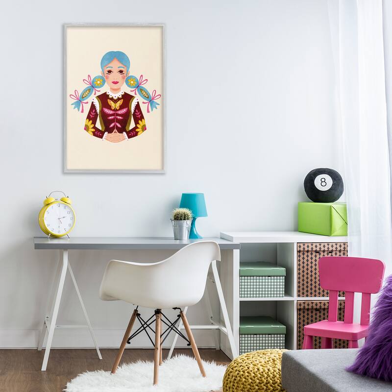 Stupell Blue Haired Girl Portrait Framed Giclee Art Design By Hannah Moren