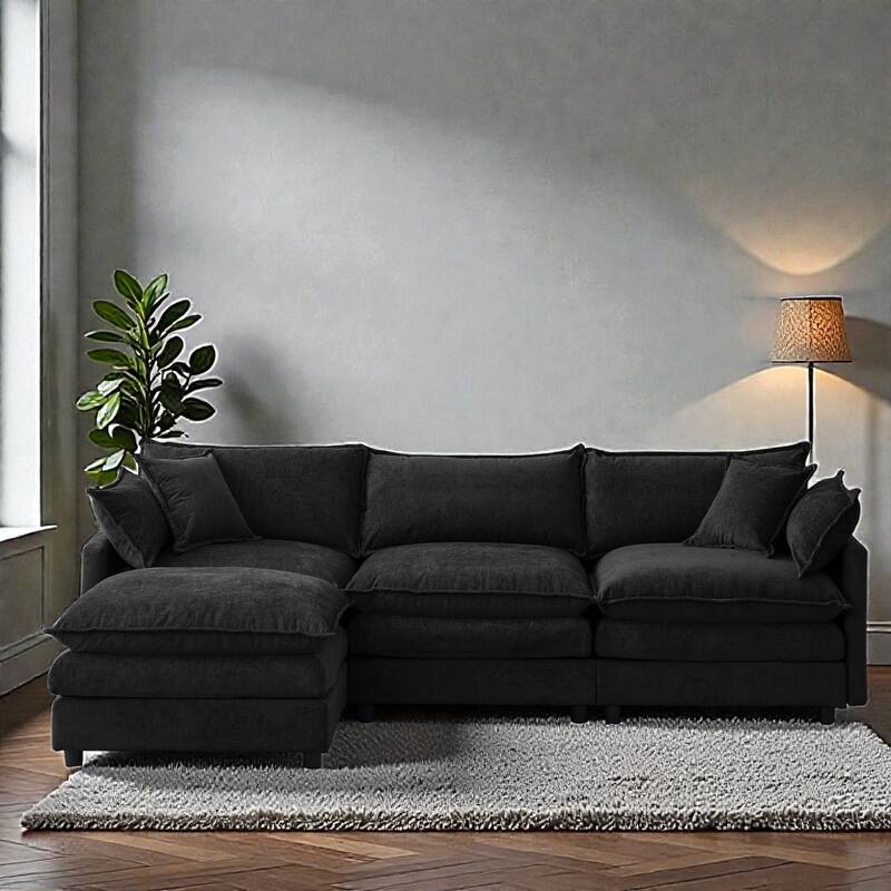 105" L-Shaped Modular Sectional Sofa with Ottoman, Soft Chenille Upholstery, 3-Seater Couch