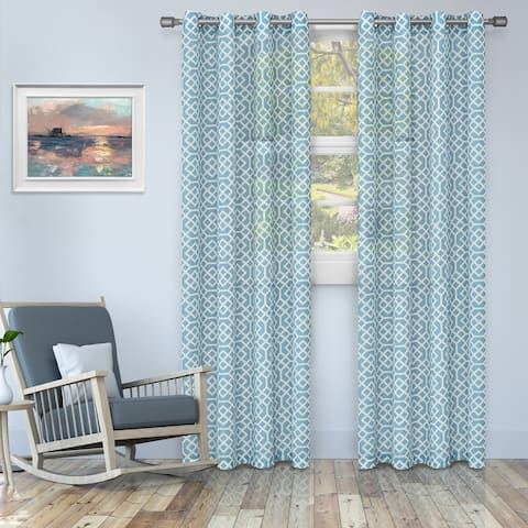 Superior Printed Honey Comb Sheer Grommet Curtain Panel Pair