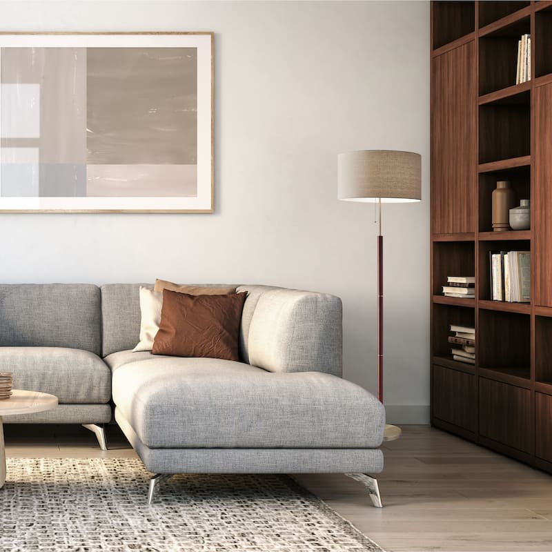 Adesso Hamilton Walnut and Antique Brass Floor Lamp