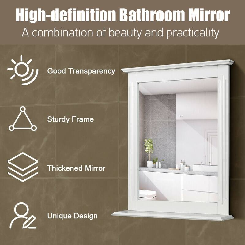 Gymax Bathroom Wall Mirror W/Shelf Square Vanity Makeup Mirror