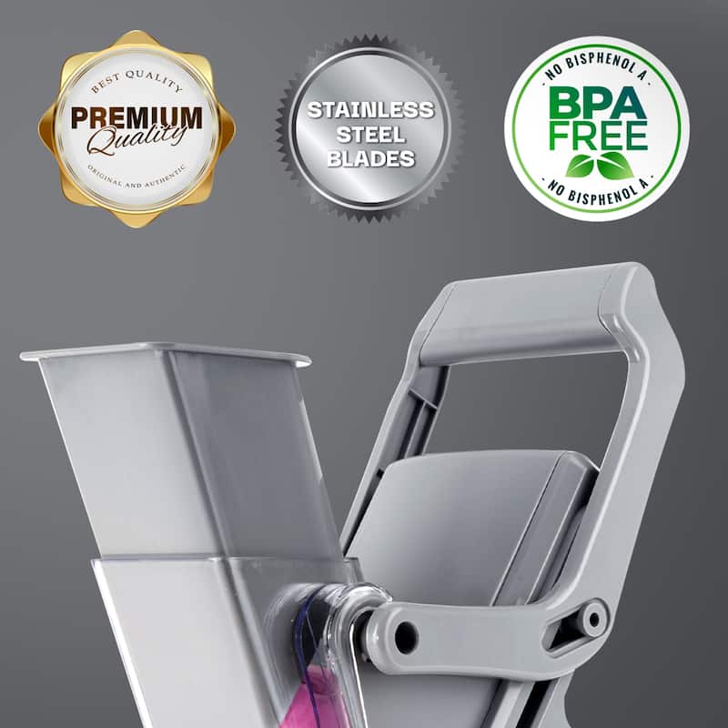 NutriSlicer Upright Mandoline Slicer - 5 Stainless Steel Blades, BPA-Free and Dishwasher Safe