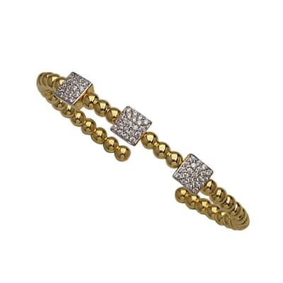 Curata 925 Sterling Silver Gold Plated Cubic Zirconia 3 Square Cuff Bangle Bracelet