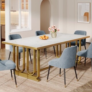 70.87" Modern Dining Table for 6-8, Rectangle Faux Marble Dining Table ...