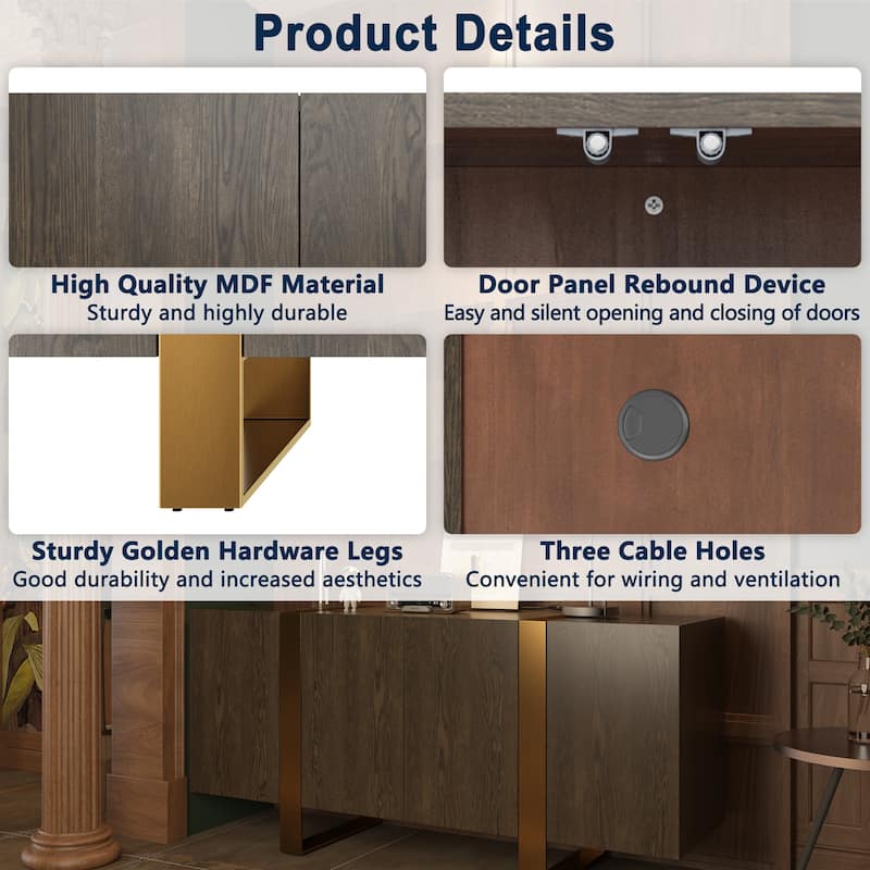 Clihome 63'' Storage TV Stand Cabinet with 4 Doors
