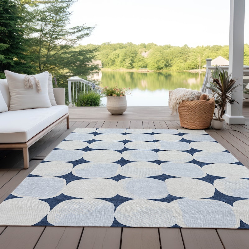 Machine Washable Indoor/ Outdoor Chantille Puffy Modern Rug - Navy - 9' x 12'