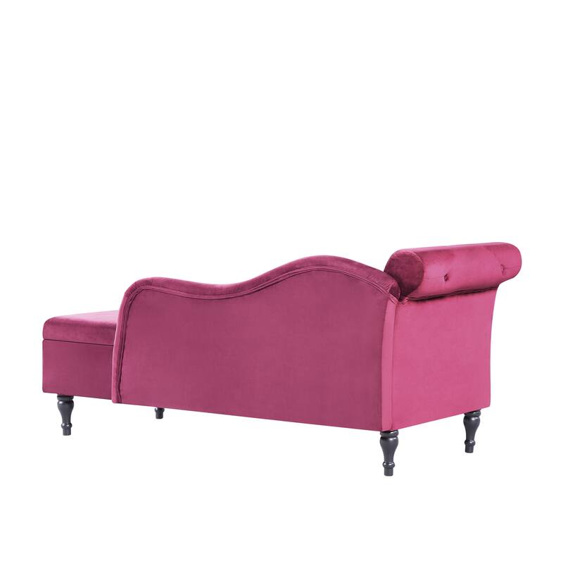 60" Velvet Multifunctional Storage Chaise Lounge Buttons Tufted Nailhead Trimmed Solid Wood Legs with 1 Pillow,Burgundy