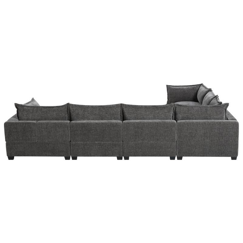 117.5" U-Shaped Chenille Sectional Sofa with Movable Storage Ottoman