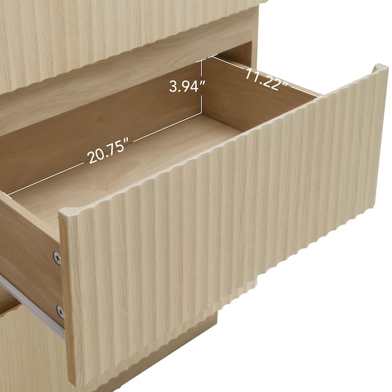 Fluted 6 Drawer Dresser with LED Lights, Wooden Drawer Organizer Cabinet, Large Capacity Bedroom Storage Cabinet