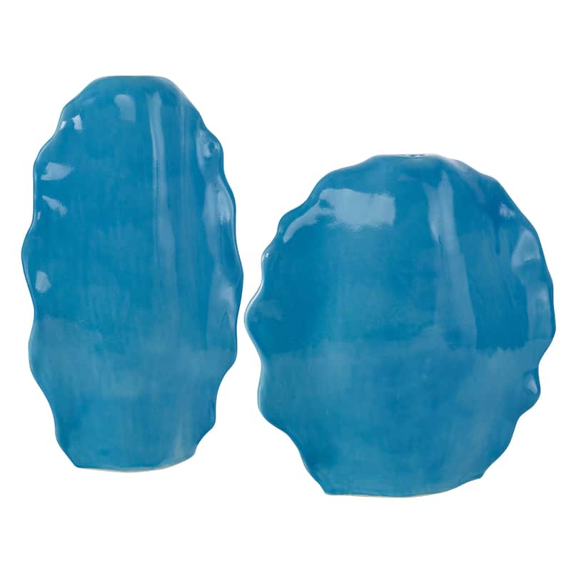 Uttermost Ruffled Feathers Blue Vases, S/2 - Gloss Blue