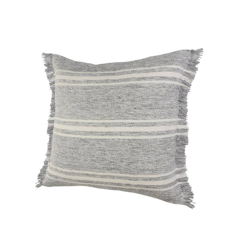 24" Gray and White Farmhouse Triple Stripe Square Outdoor Throw Pillow