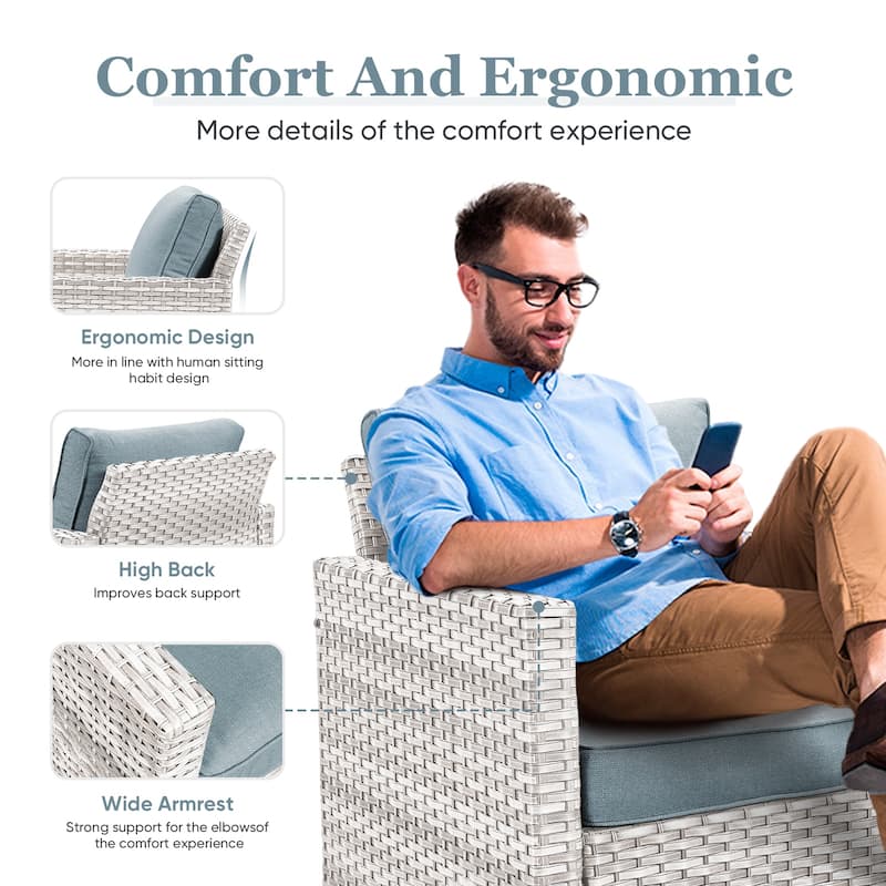 6 Piece Outdoor Sofa with Chair with Ottoman Set