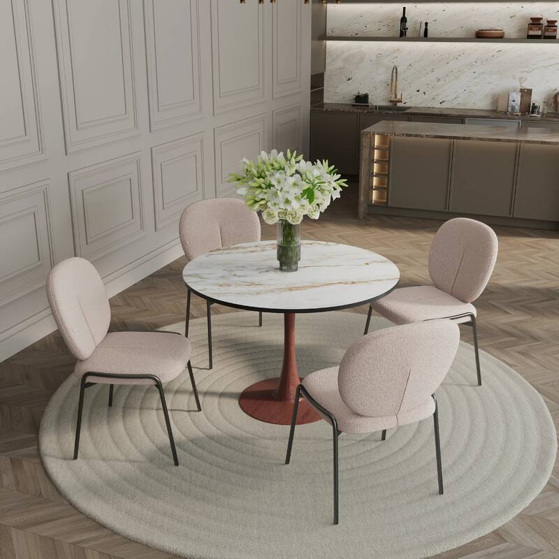 Bristol 40" Round Dining Table with MDF Top and Cherry Steel Pedestal Base for Modern Kitchen and Dining Room