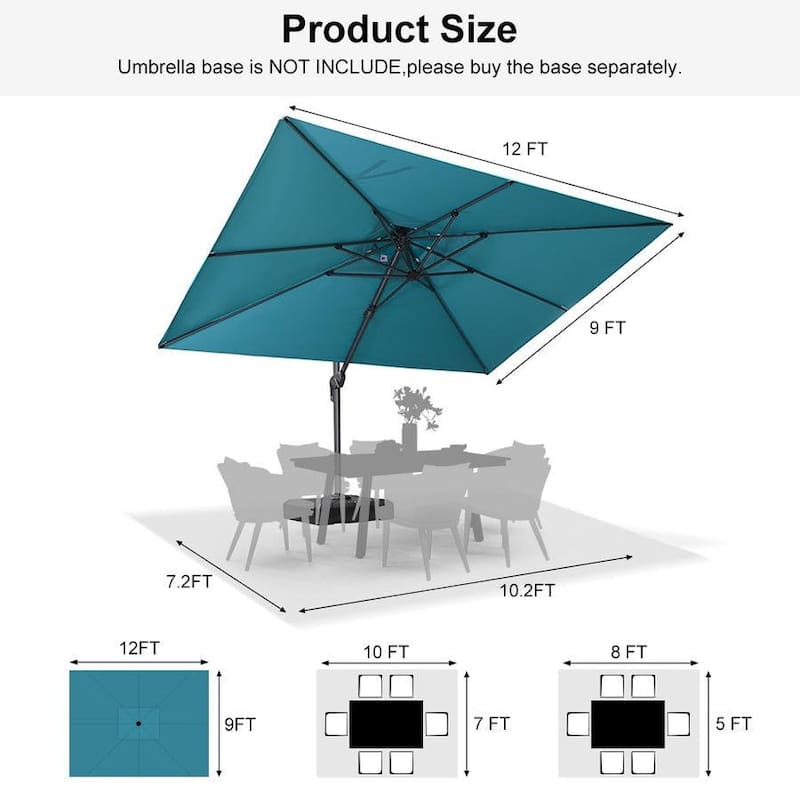 PURPLE LEAF Patio Cantilever Umbrella with 360 Degree Rotation UV Protection
