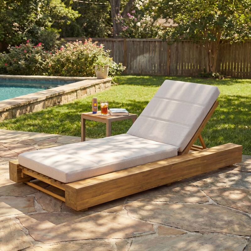 Christopher Knight Home - Amedea Outdoor Acacia Wood Chaise Lounge with Adjustable Backrest & Water-Resistant Cushion