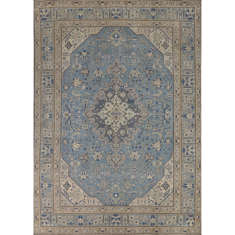 Tabriz Persian Area Rug Handmade Geometric Blue Wool Carpet - 8'0"x 11'0"