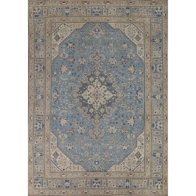 Tabriz Persian Area Rug Handmade Geometric Blue Wool Carpet - 8'0"x 11'0"