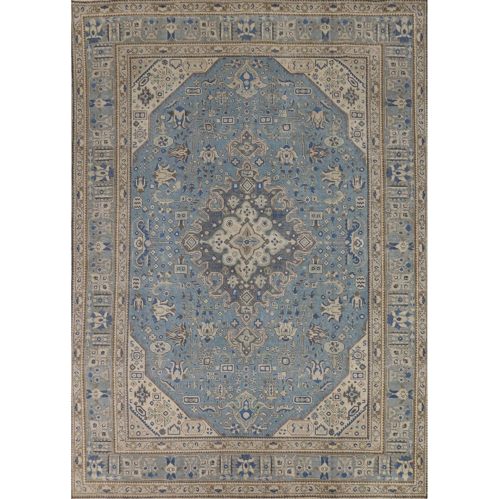 Tabriz Persian Area Rug Handmade Geometric Blue Wool Carpet - 8'0"x 11'0"