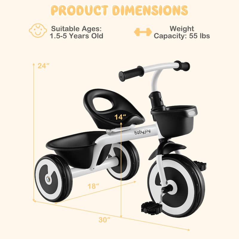 Babyjoy Toddler Tricycle Kids Trike with Adjustable Seat Front & Rear - See Details