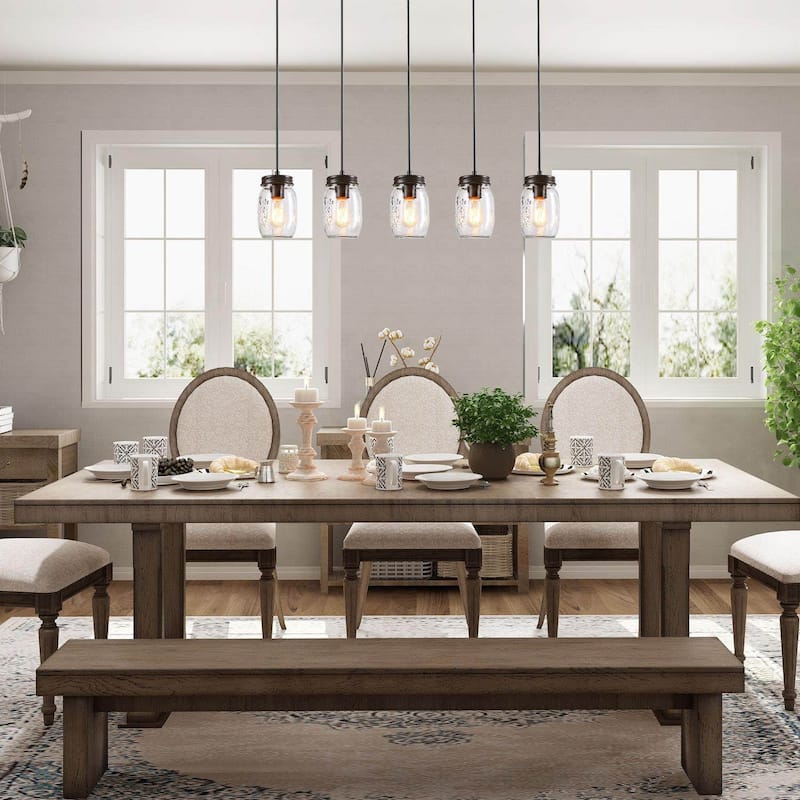 The Gray Barn Modern Farmhouse 5-Light Linear Chandelier Glass Mason Jar Island Lights