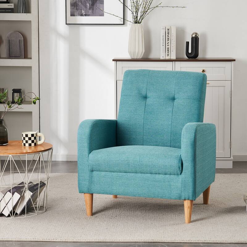 Set of 1 Fabric Upholstered Tufted Back Armchair with Natural Colored Legs