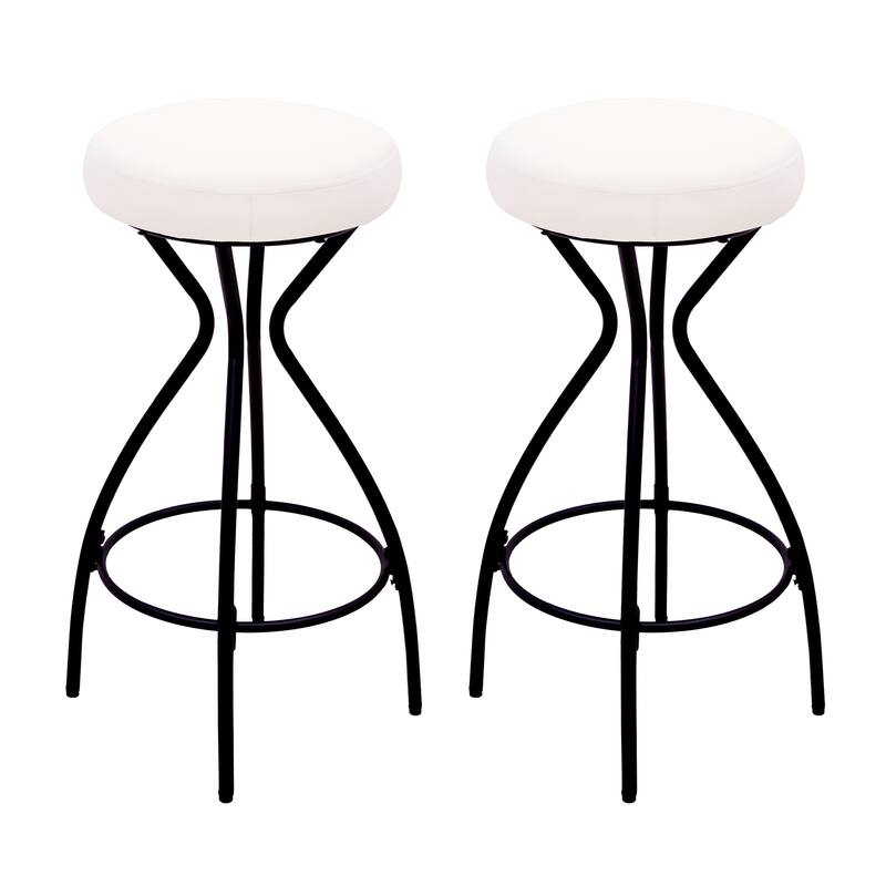 29" Upholstered Round Bar Stools w/ Footrest, Counter Height, Set of 2