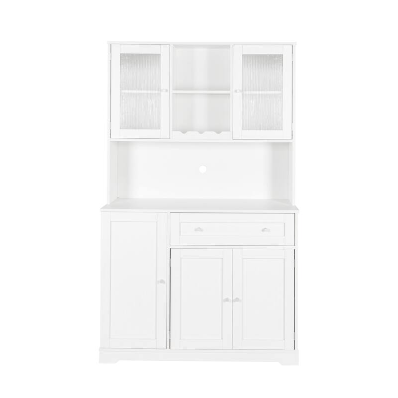 68 Inch High White Kitchen Pantry Cabinet with Hutch,Wine Rack for Dining Room