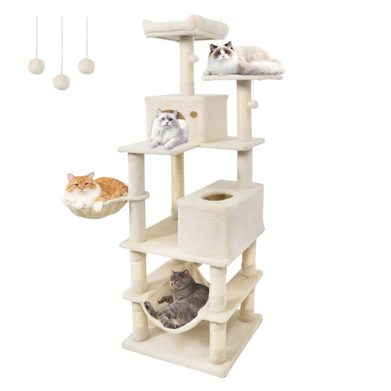Gymax 66'' Tall Cat Tree w/2 Condos Sisal Scratching Posts Plush Perch