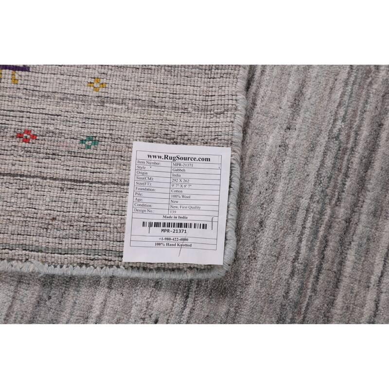 Striped Gray Gabbeh Indian Area Rug Hand-Knotted Wool Carpet - 8'7" X 9'7"