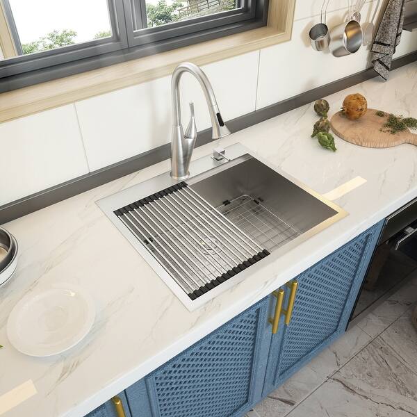 Kitchen Sink Built-in Undermount Basin Home Kitchen Bar Large Single Sink with Pull-Out Faucet (Color : Silver, Size Kitchen Sink Built-in Undermount Basin Home Kitchen Bar Large Single Sink with Pull-Out Faucet (Color : Silver, Size